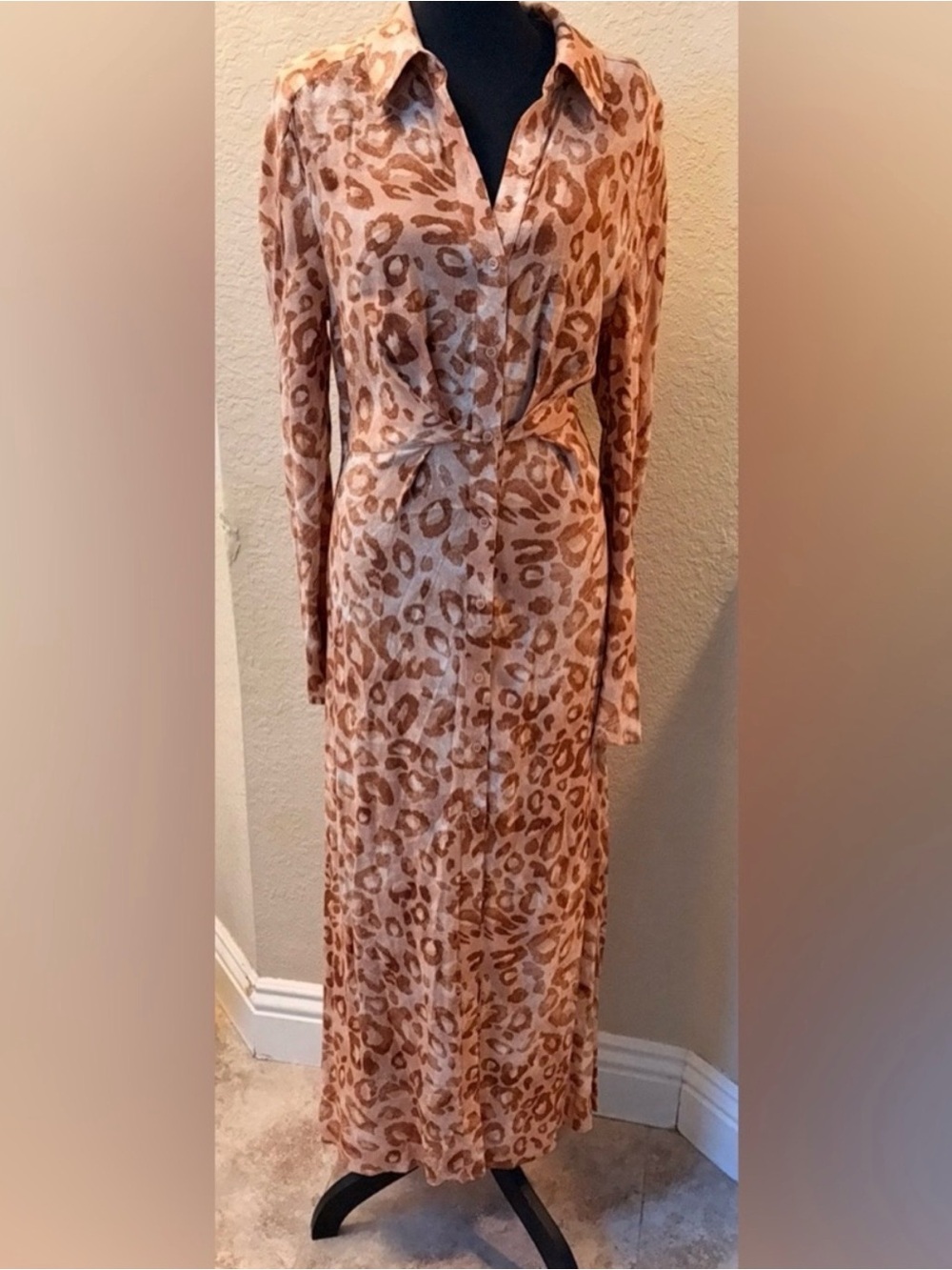 Favorite Daughter Long Sleeve Maxi Dress in Tan Leopard Print